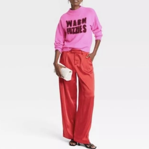 Crewneck Graphic Warm Fuzzies Pullover Pink Sweater | A New Day | OVERSIZED XS - Picture 3 of 11